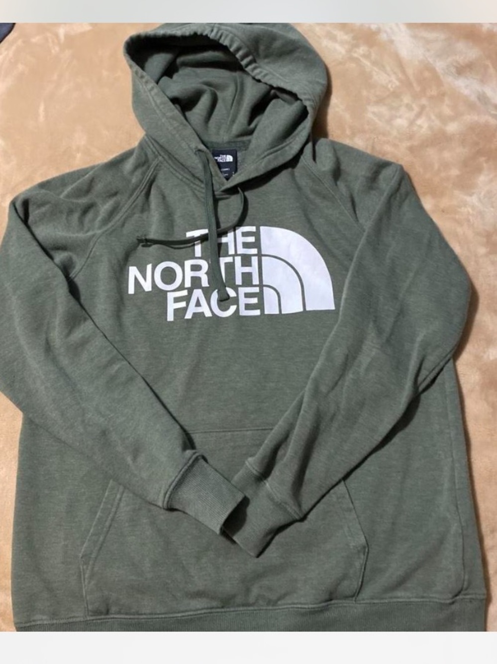 The North Face Olive Green Pullover Hoodie with White Logo Sz S